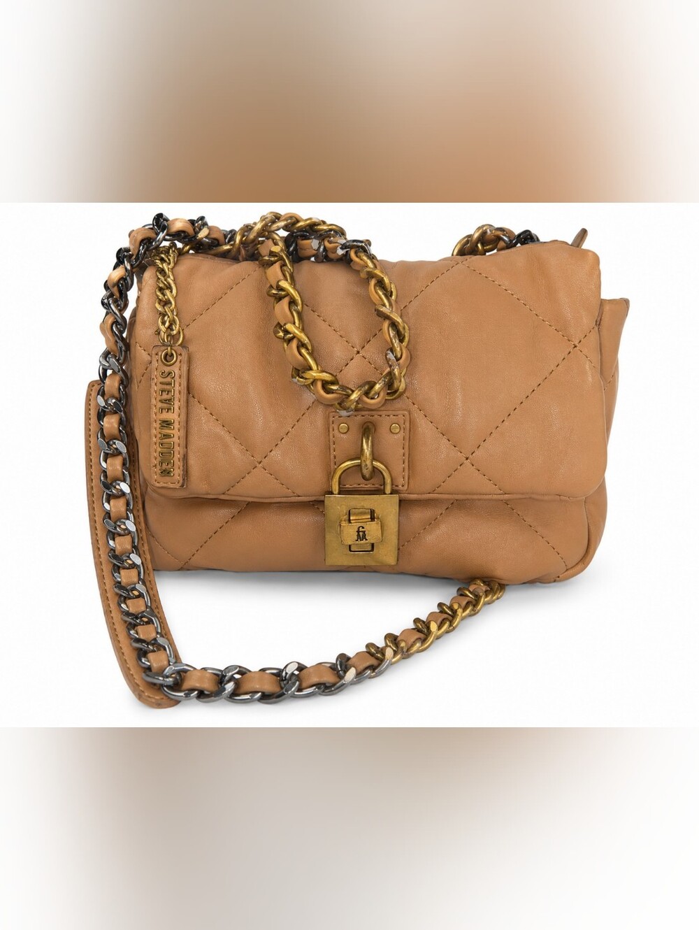 Steve Madden Quilted Tan Chain Shoulder Bag